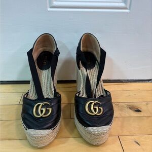 Gucci Black and Gold Espadrille Wedges(used)